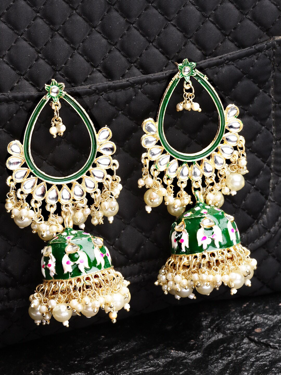 

Shining Diva Gold Plated Teardrop Shaped Drop Earrings, Green