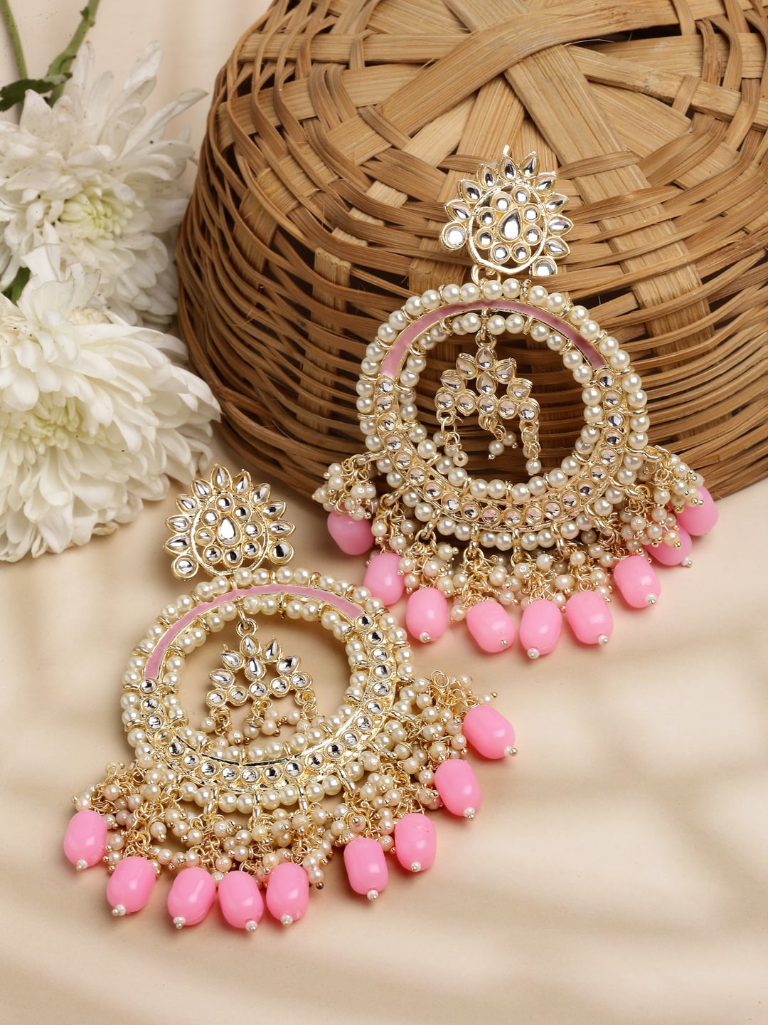 

Shining Diva Gold-Plated Kundan Studded Chandbalis, Pink