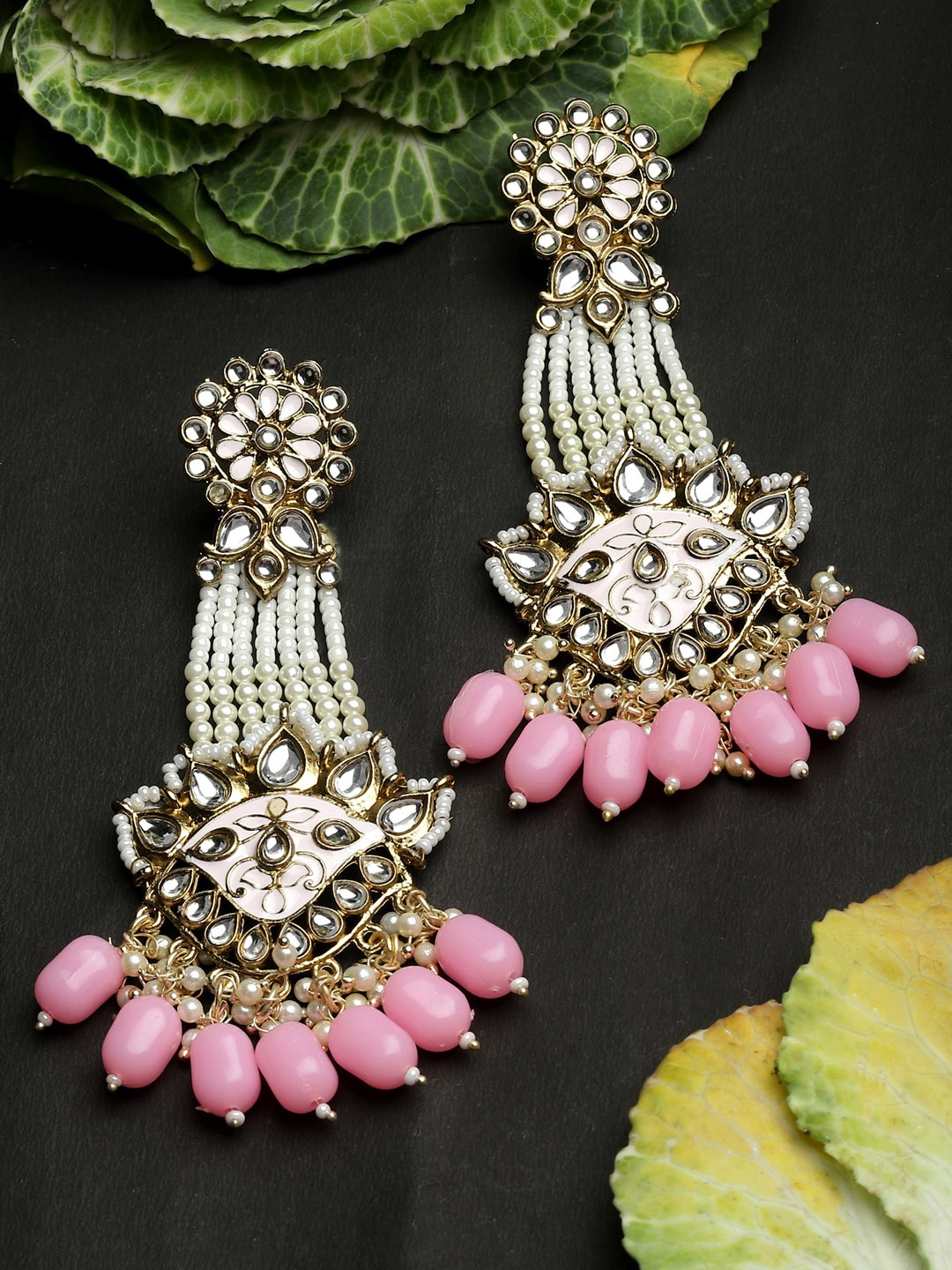 

Shining Diva Gold Plated Classic Drop Earrings, Pink