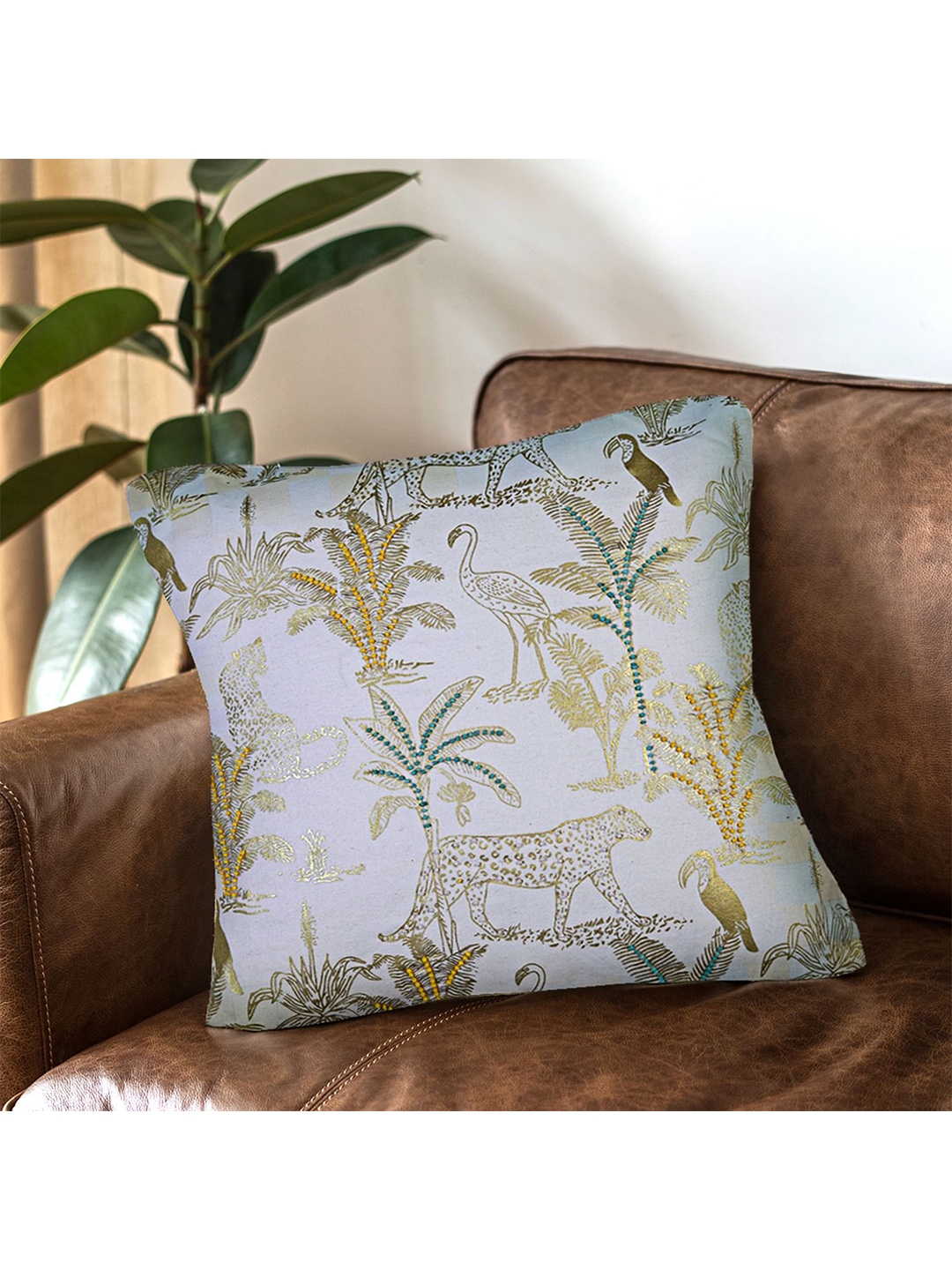 

HomeTown Bahamas White & Mustard Self Design Square Cushion Covers