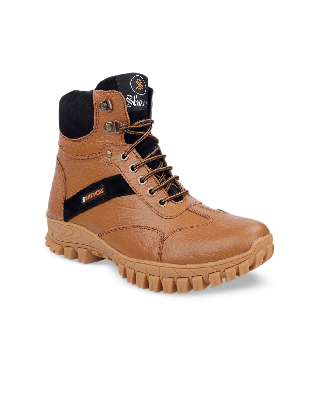 

SHENCES Men Mid Top Leather Regular Comfort-Fit Regular Boots, Tan