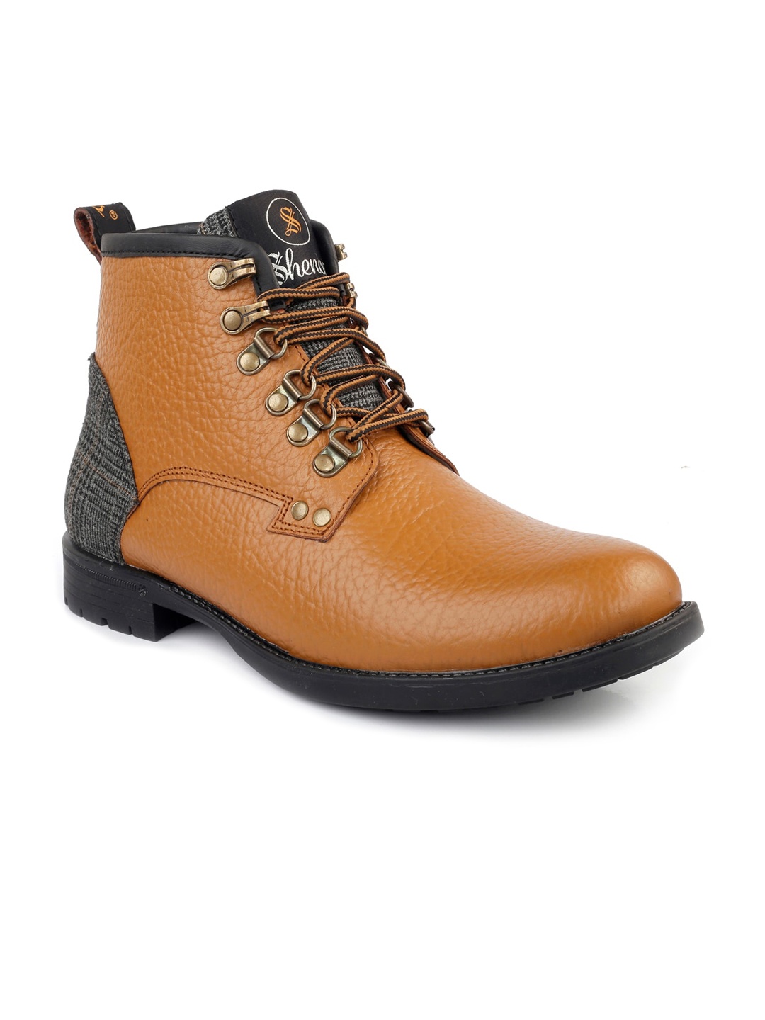 

SHENCES Men Leather Comfort-Fit Mid Top Leather Regular Boots, Tan