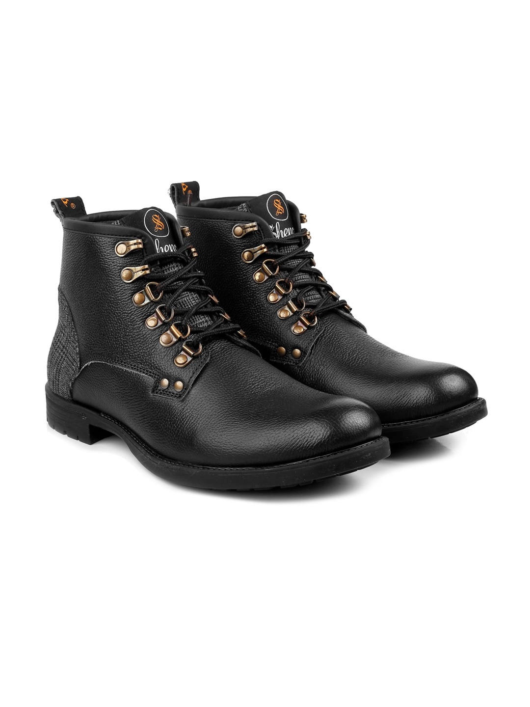 

SHENCES Men Textured Genuine Leather Regular Boots, Black
