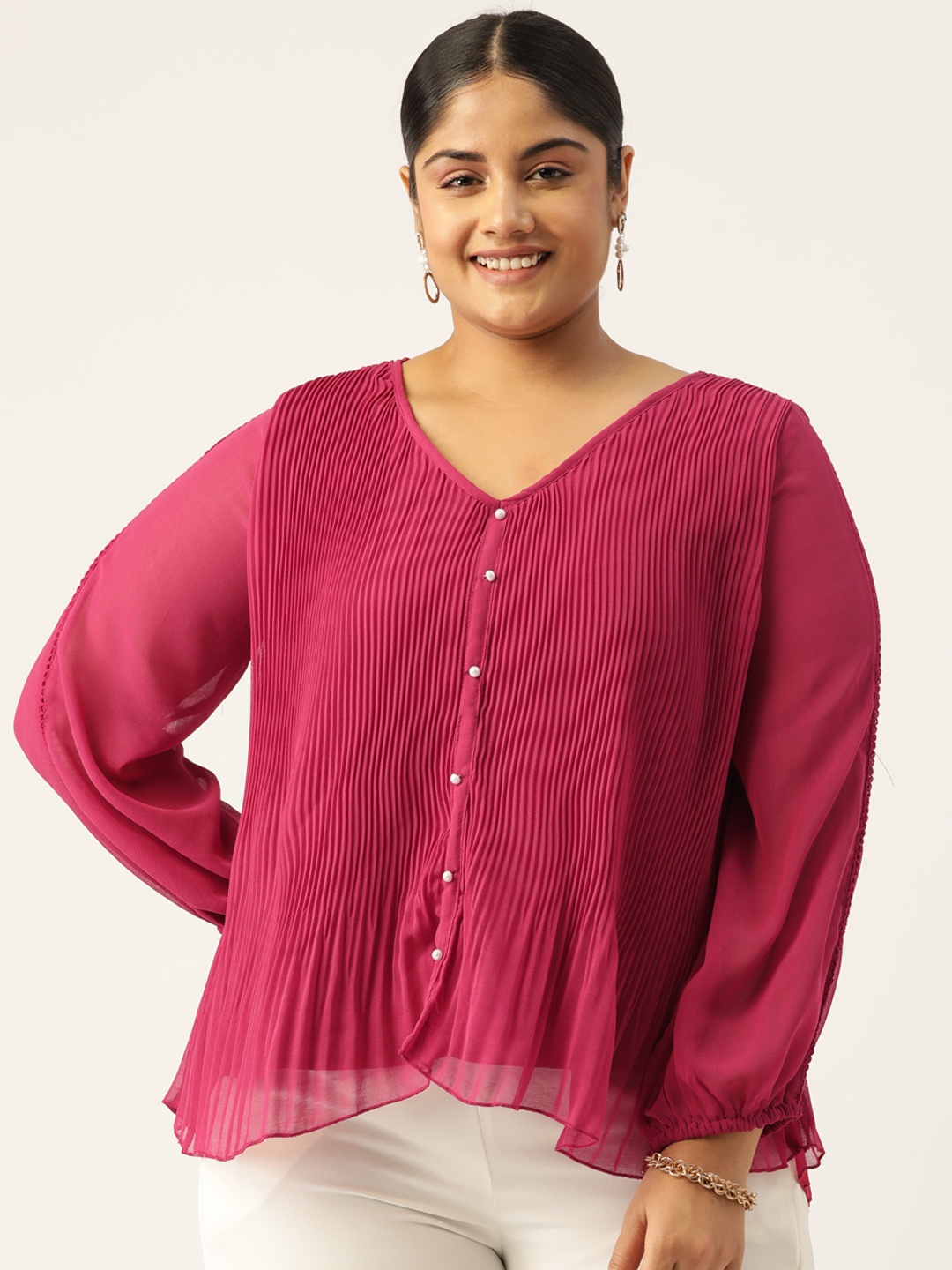 

Antheaa Curve Plus Size Pleated Georgette A-Line Top, Fuchsia