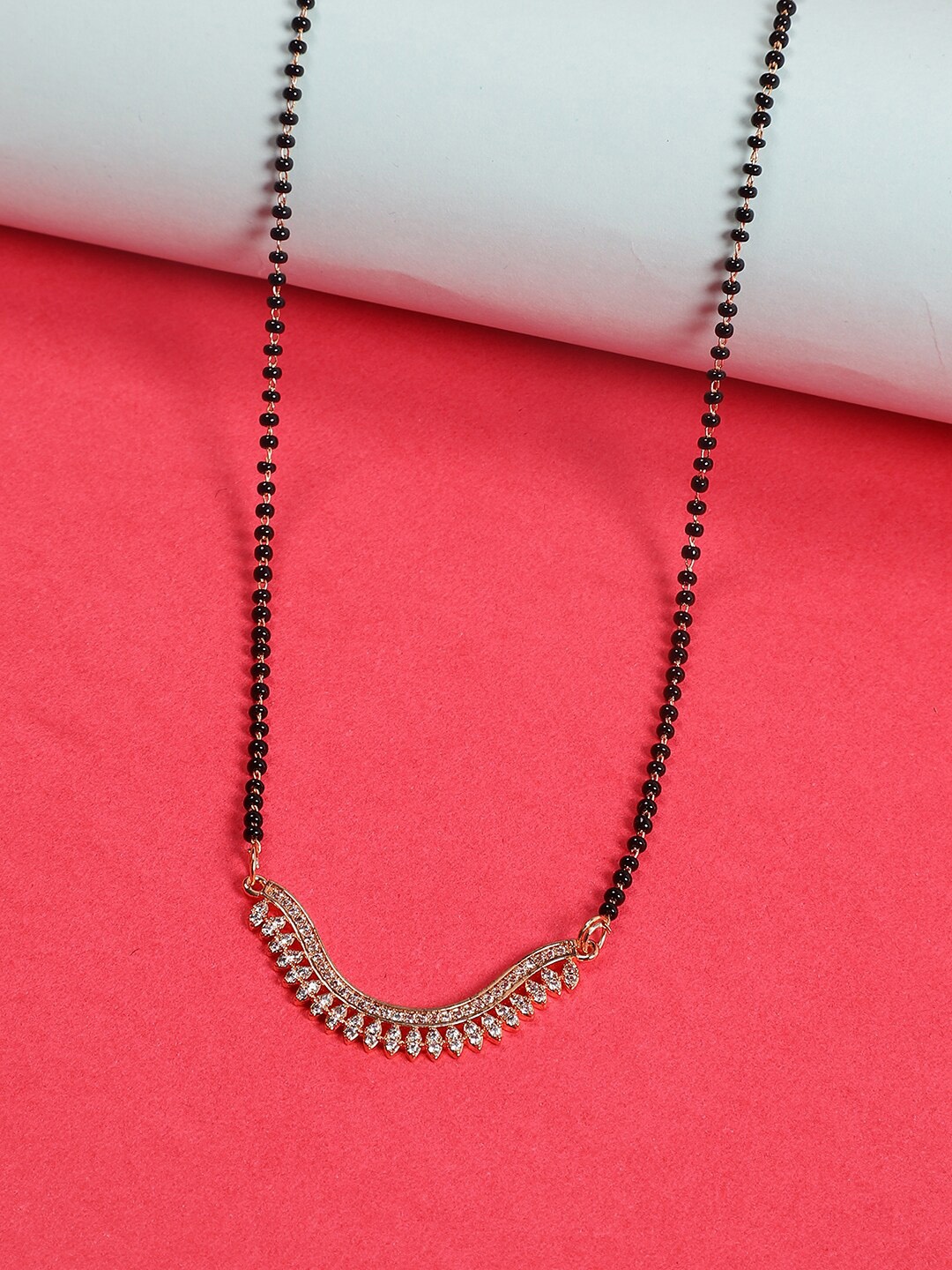 

STEORRA JEWELS Gold-Plated Beaded & AD Studded Mangalsutra