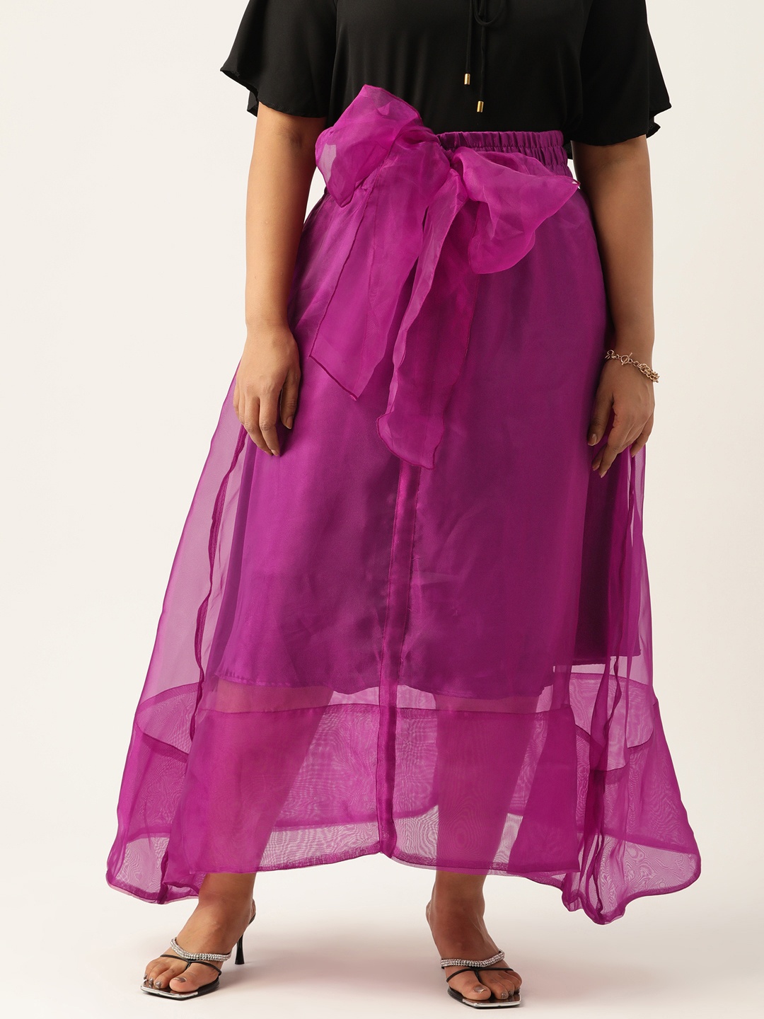 

Antheaa Curve Plus Size A-line Midi Skirt With Bow Detail, Magenta