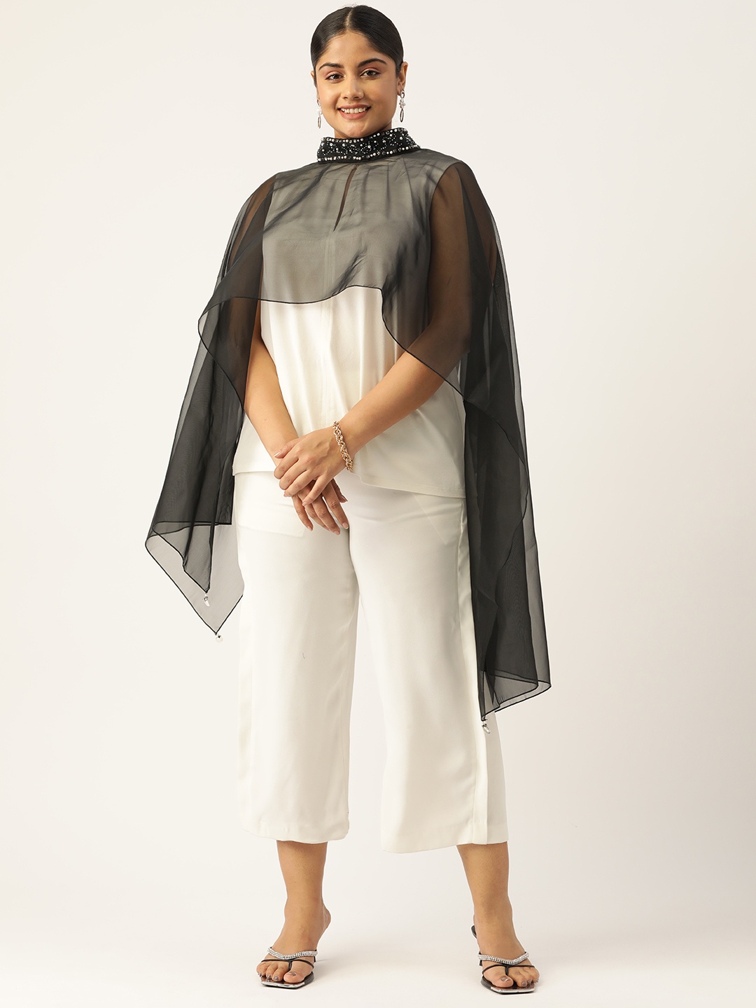 

Antheaa Curve Women Plus Size Embellished Crop Shrug, Black