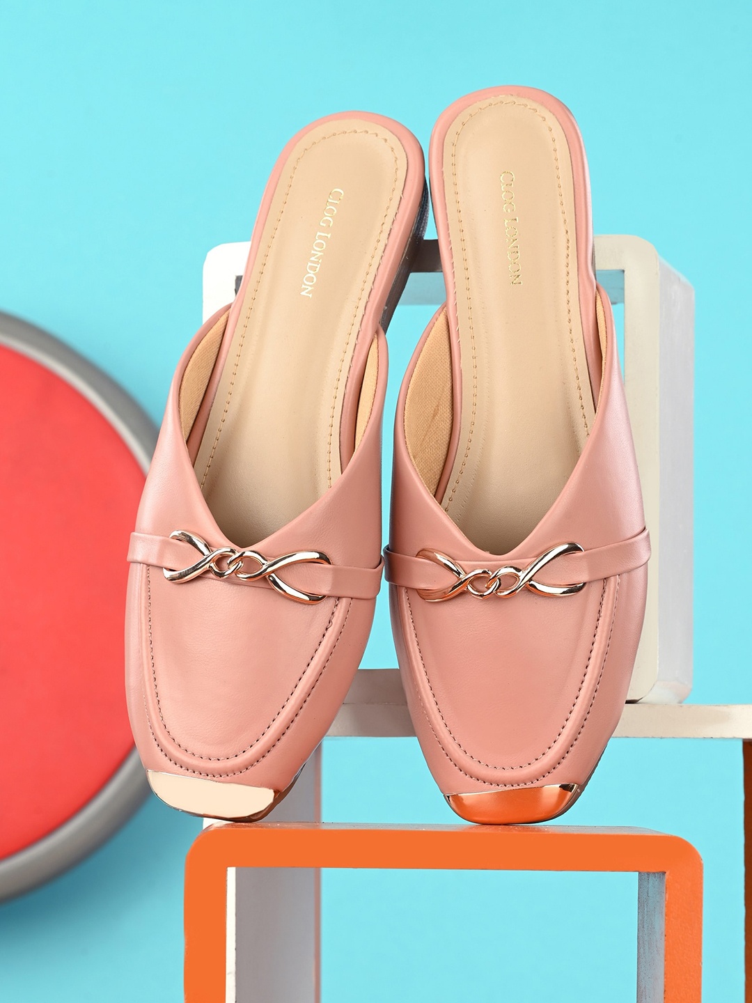 

CLOG LONDON Embellished Comfort Heels Mules, Peach