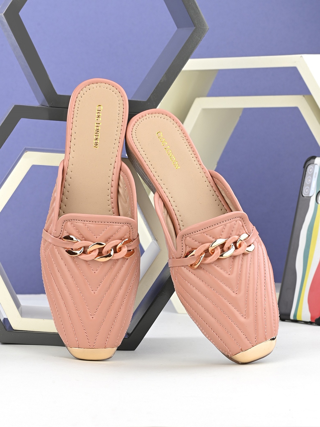

CLOG LONDON Textured Comfort Mules With Bows, Peach