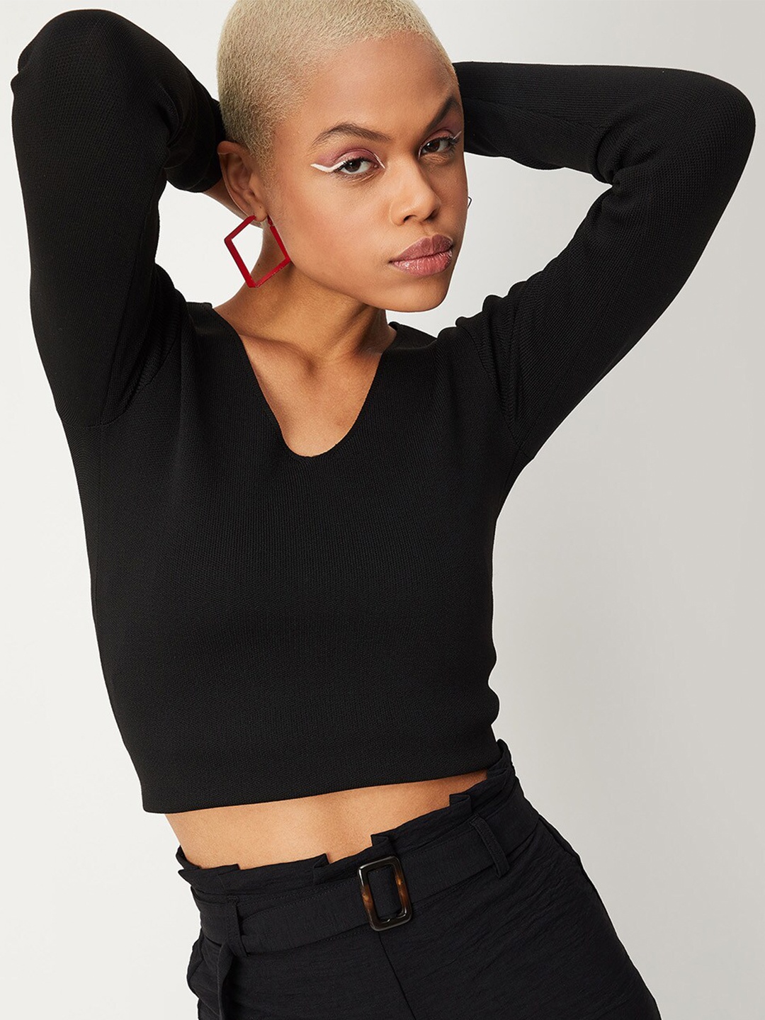 

max Women Full Sleeves Crop T-shirt, Black