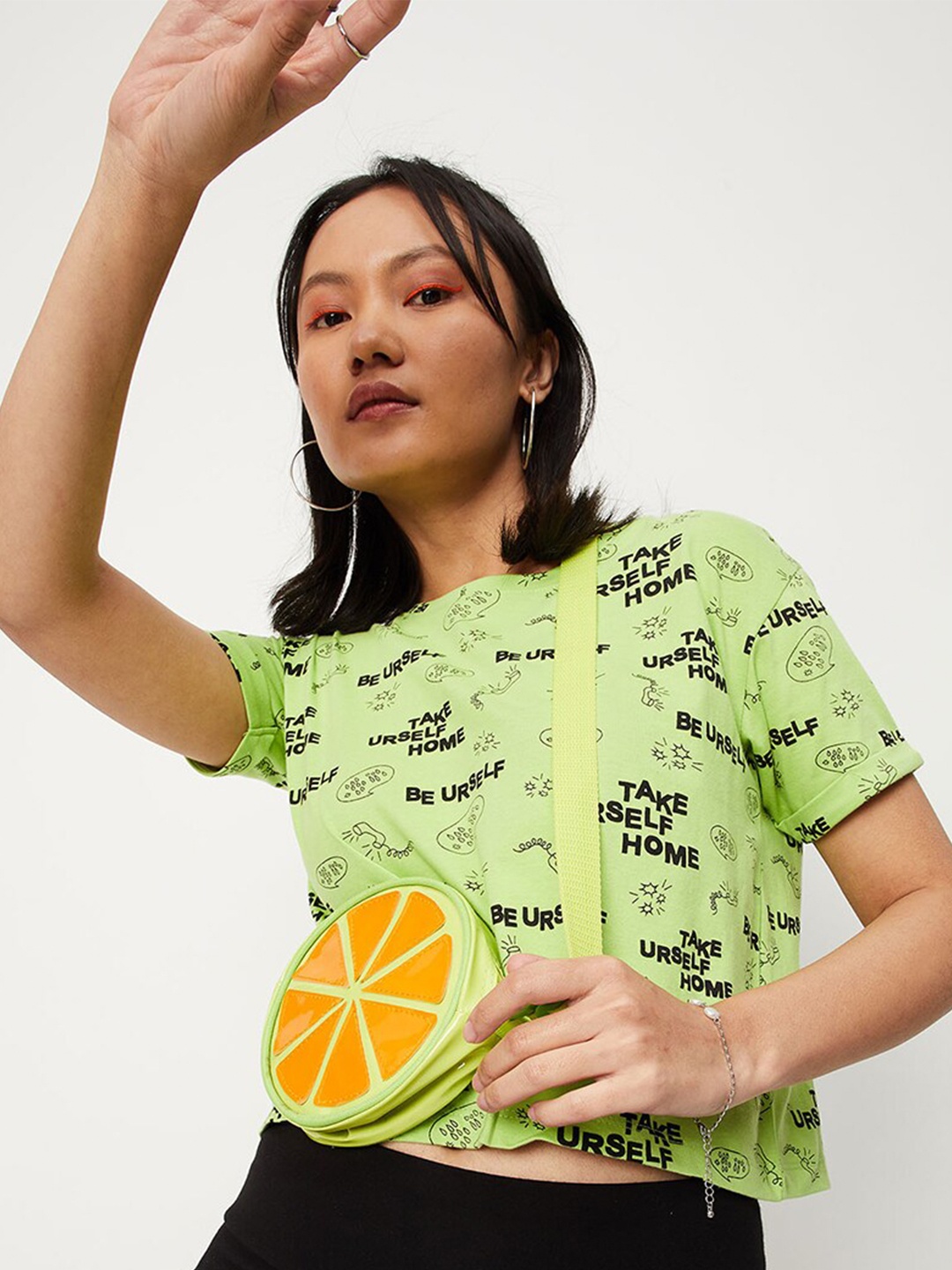 

max Women Typography Printed Pure cotton T-shirt, Sea green
