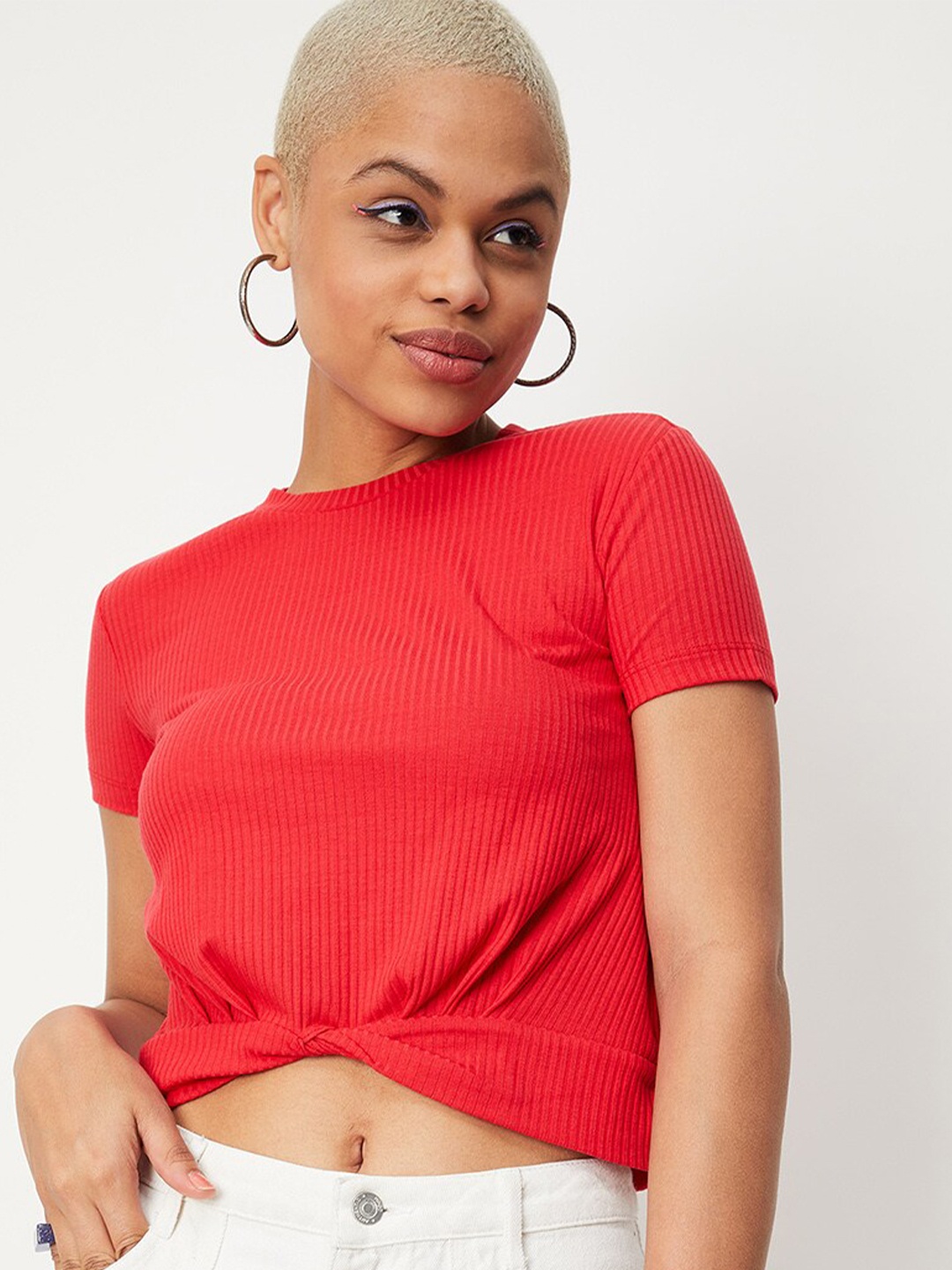 

max Women Polo Collar Crop T-shirt, Fuchsia