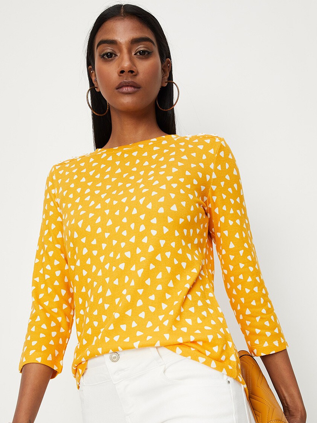 

max Women Geometric Printed T-shirt, Yellow