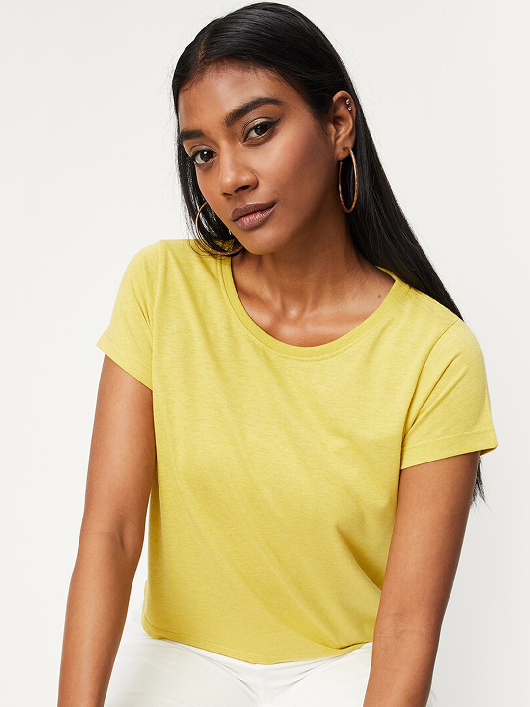 

max Women Round Neck T-shirt, Yellow