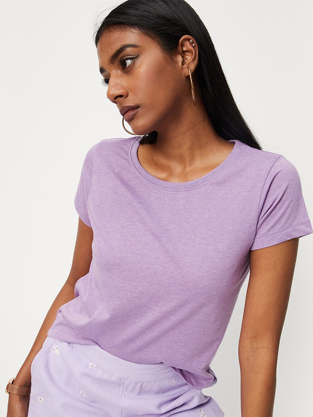 

max Women Round Neck T-shirt, Purple