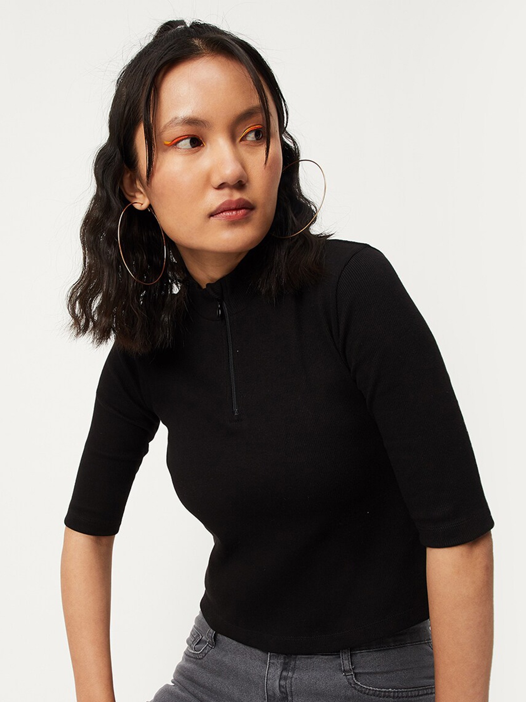 

max Women High Neck Regular Fit T-shirt, Black