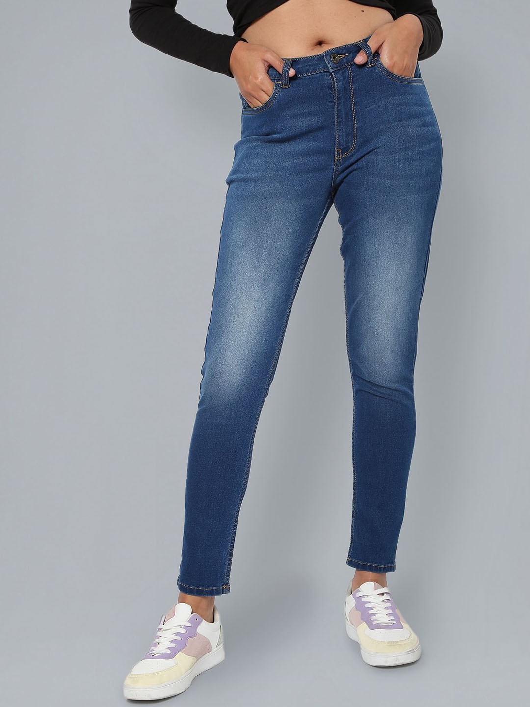 

Flying Machine Women Skinny Fit High-Rise Light Fade Stretchable Cotton Jeans, Blue