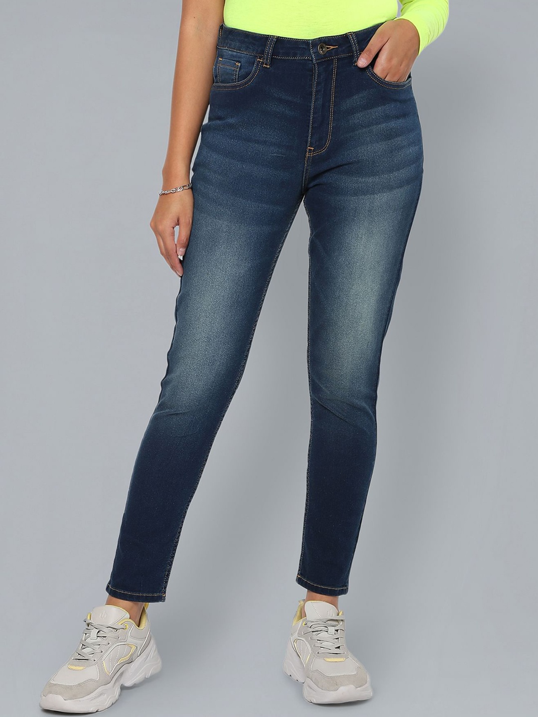 

Flying Machine Women Cotton Skinny Fit High-Rise Jeans, Navy blue