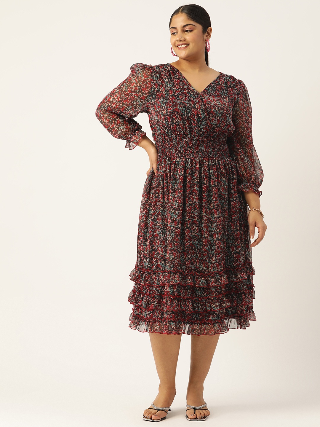 

Antheaa Curve Plus Size Floral Chiffon Midi Dress, Black