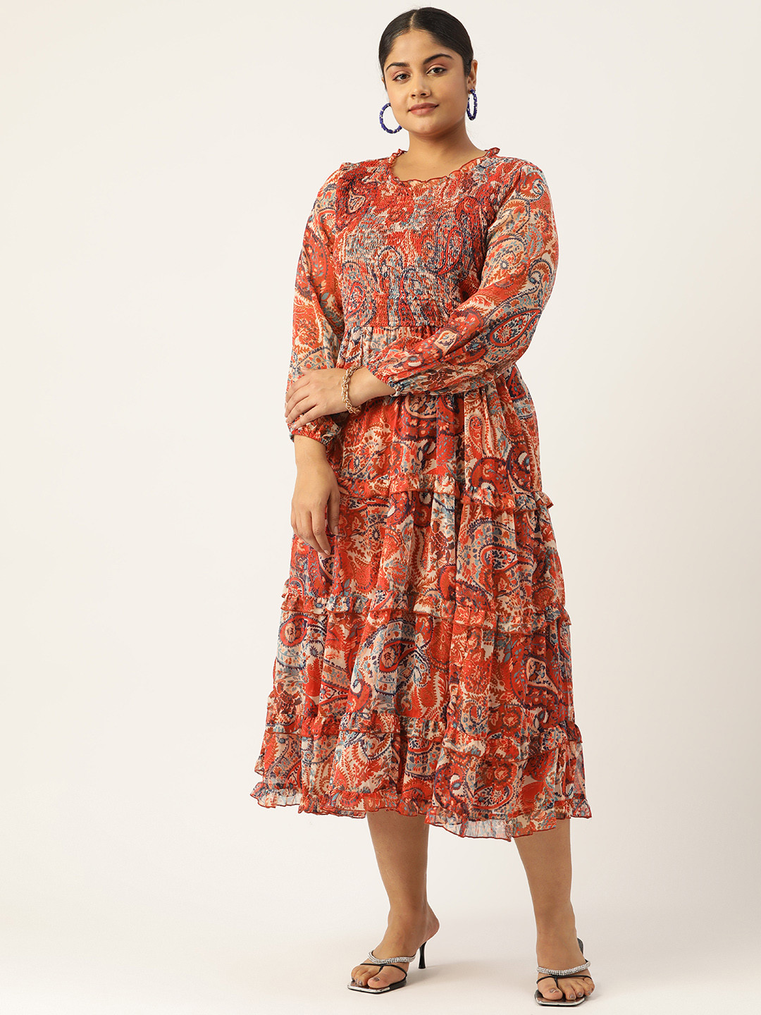 

Antheaa Curve Plus Size Floral Chiffon Maxi Dress, Rust