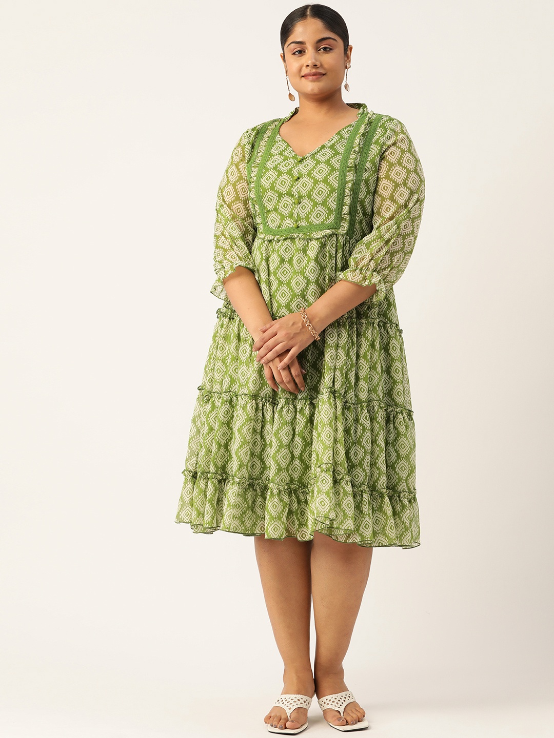 Antheaa Curve Plus Size Chiffon Midi Dress, Green