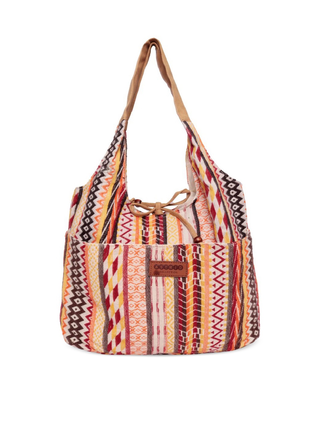 

ASTRID Geometric Printed Oversized Bucket Tote Bag, Beige