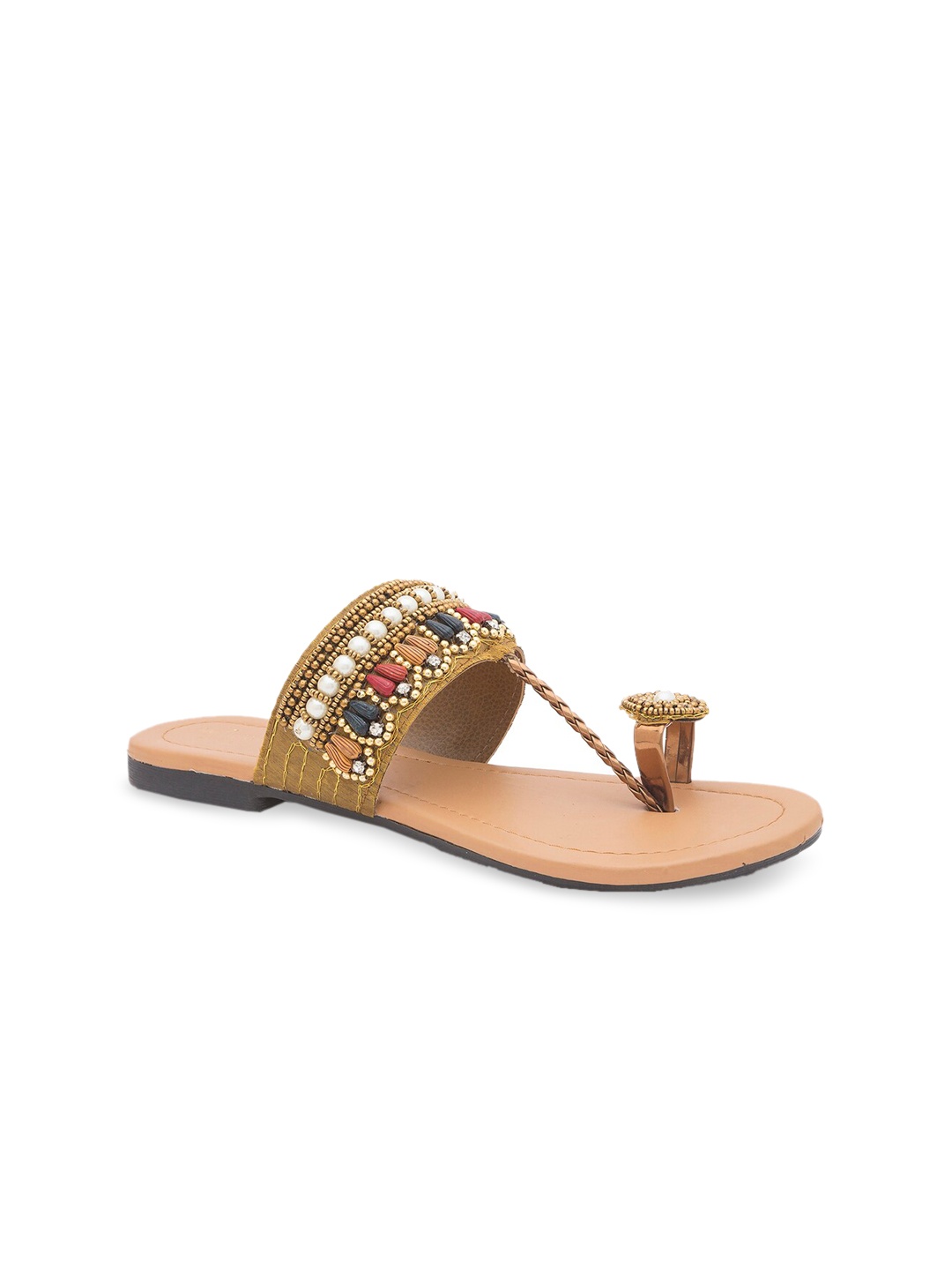 

WALK N STYLE COLLECTION Women Embellished Ethnic Open Toe Flats, Beige
