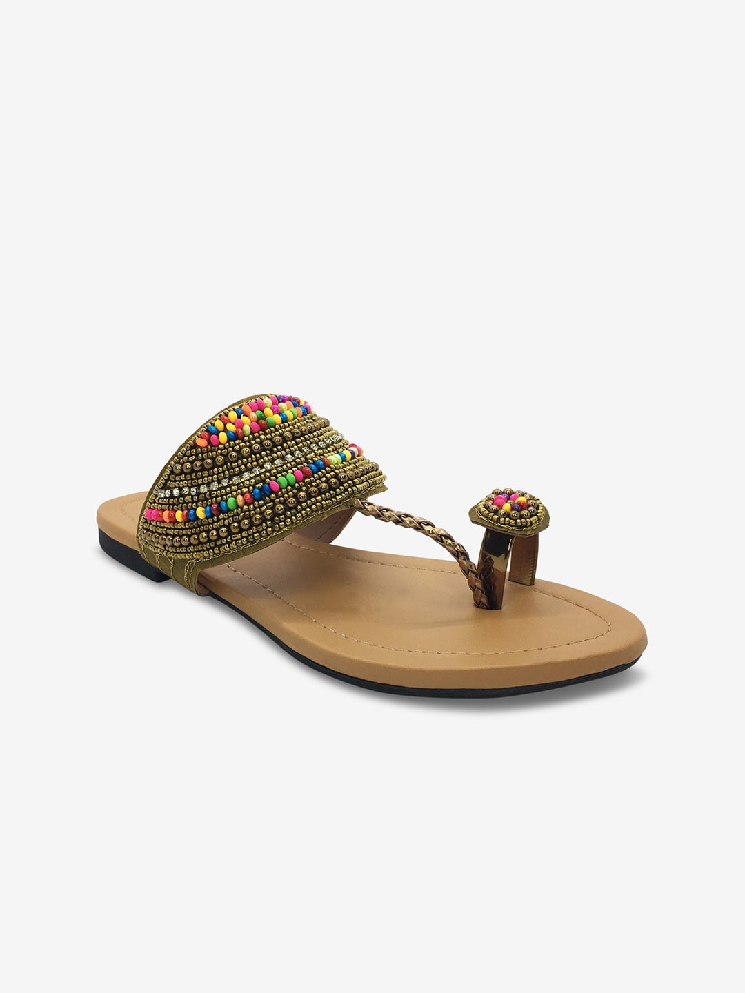 

WALK N STYLE COLLECTION Women Embellished Ethnic One Toe Flats, Beige