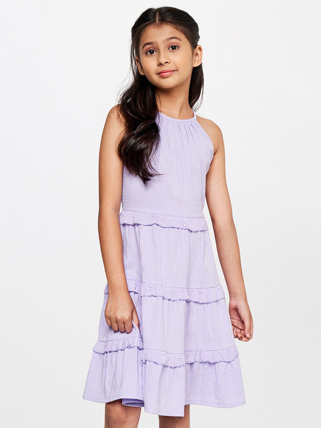 

AND Girls Halter Neck Pure Cotton Fit & Flare Dress, Lavender