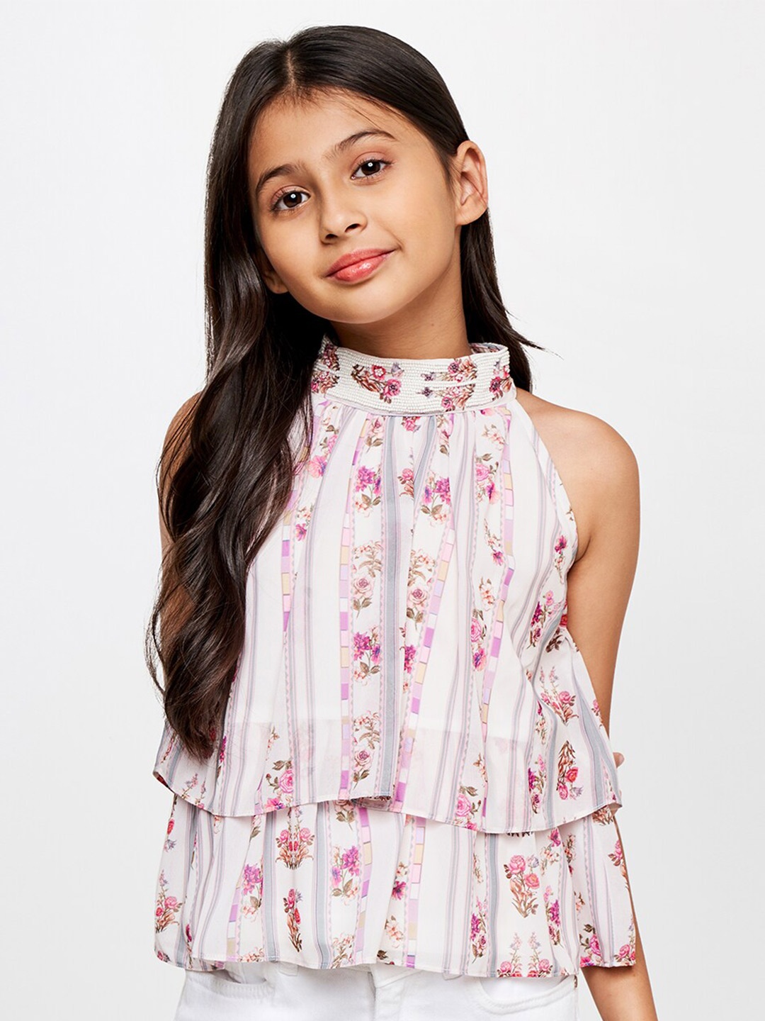 

AND Girls Floral Printed Halter Neck Top, Cream