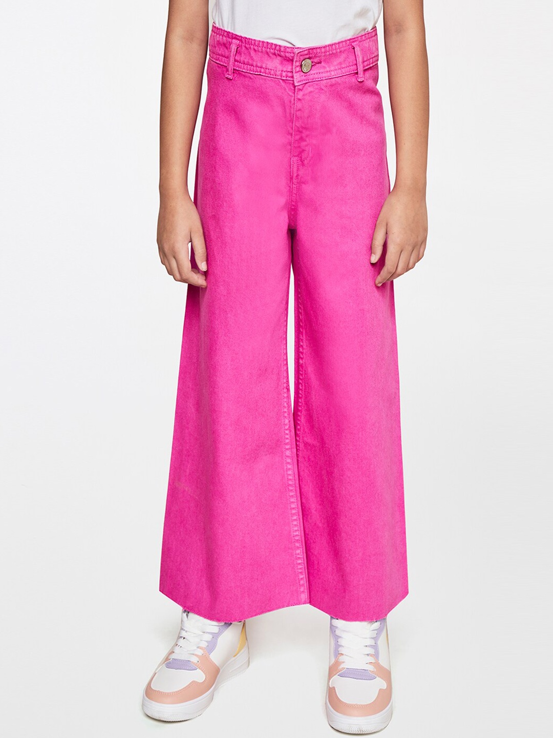 

AND Girls High-Rise Pure Cotton Parallel Trousers, Pink