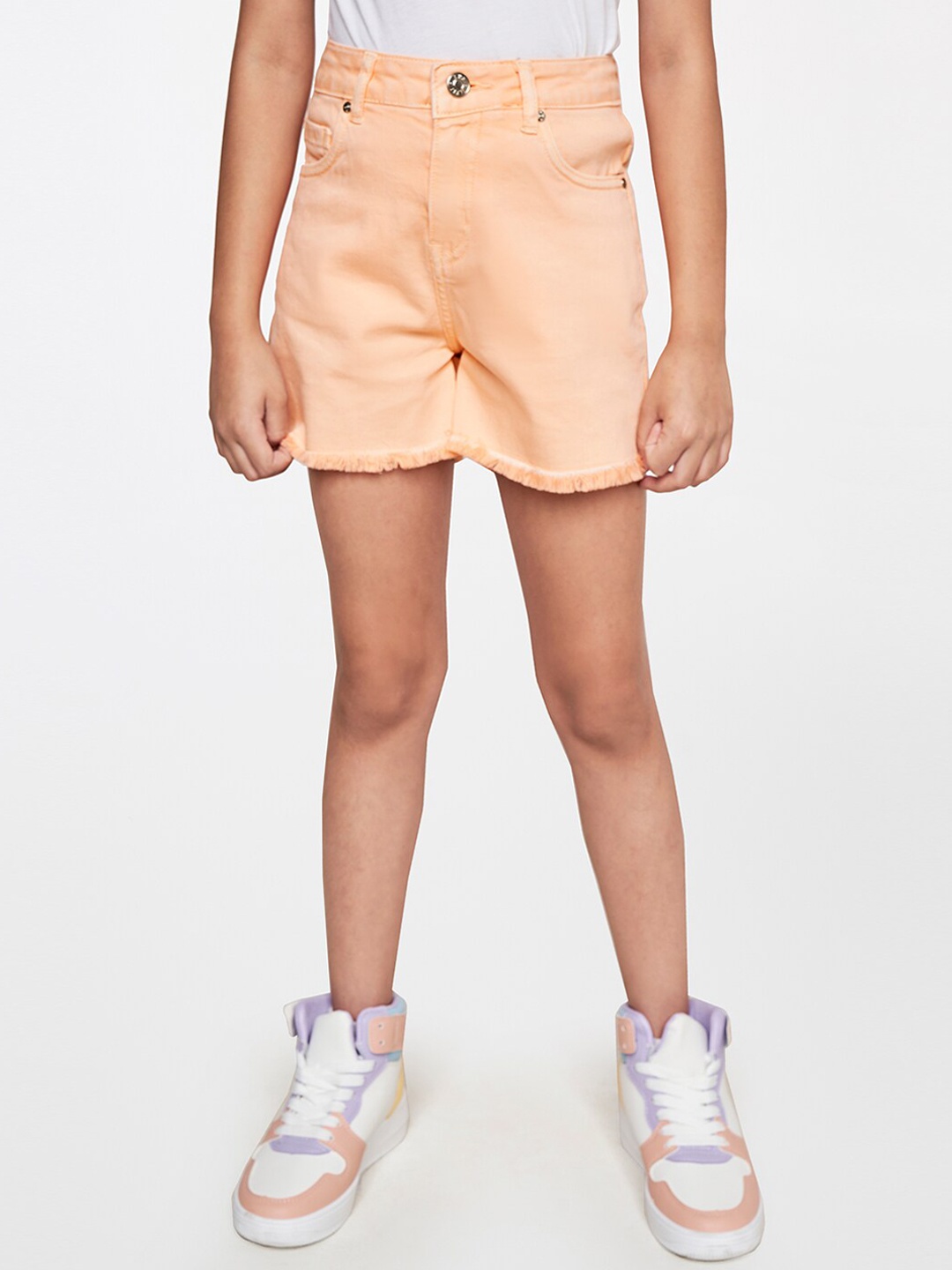 

AND Kids Girls Solid Mid Rise Regular Shorts, Orange