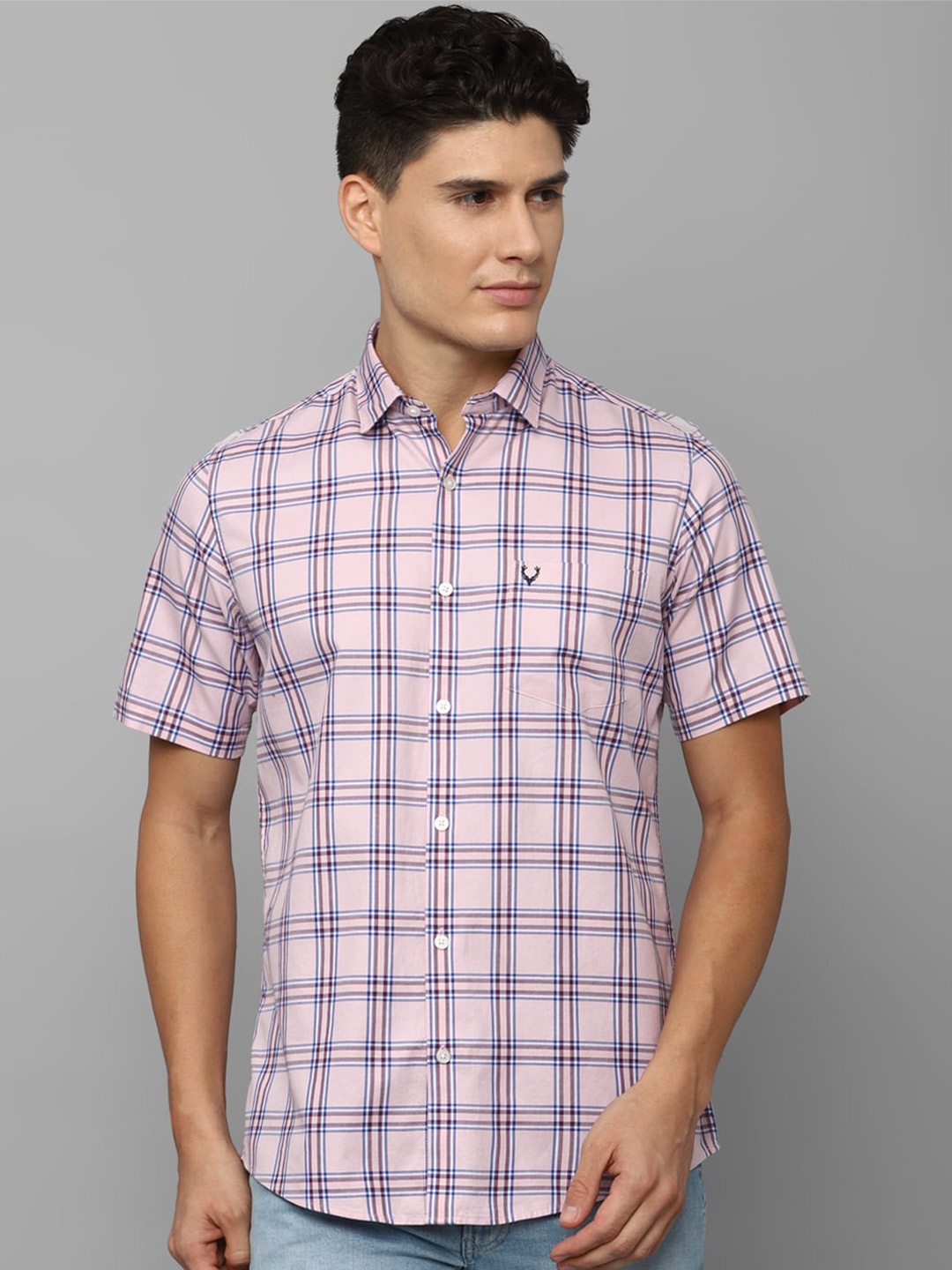 

Allen Solly Men Slim Fit Tartan Checks Pure Cotton Casual Shirt, Pink