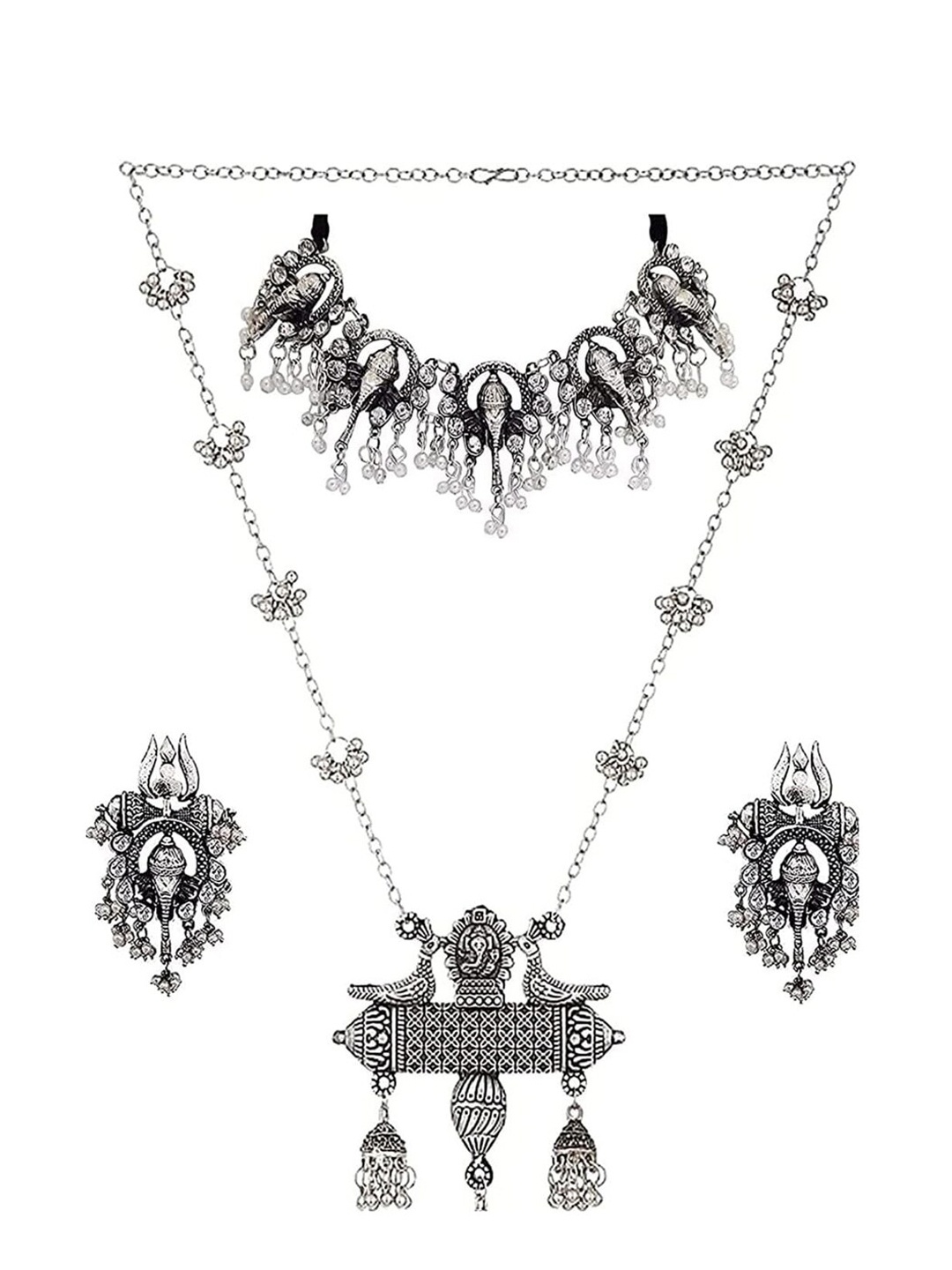 

VAGHBHATT Set of 2 Brass-Plated Stone-Studded & Beaded Necklace with Earrings, White