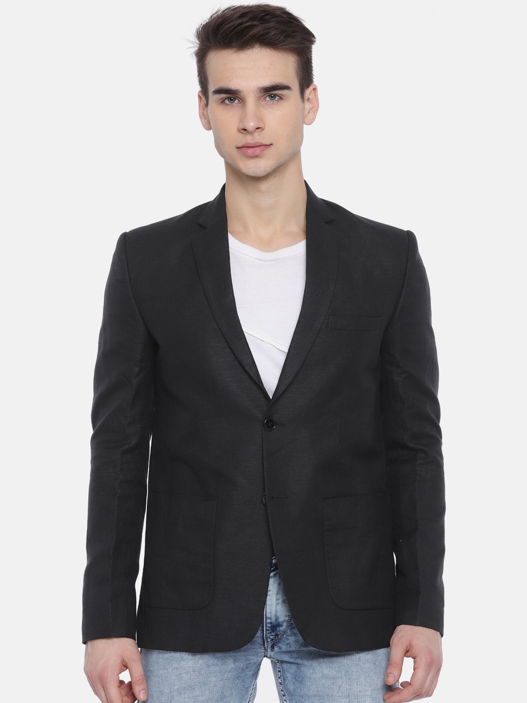 

True Blue Black Slim Fit Single-Breasted Solid Formal Blazer