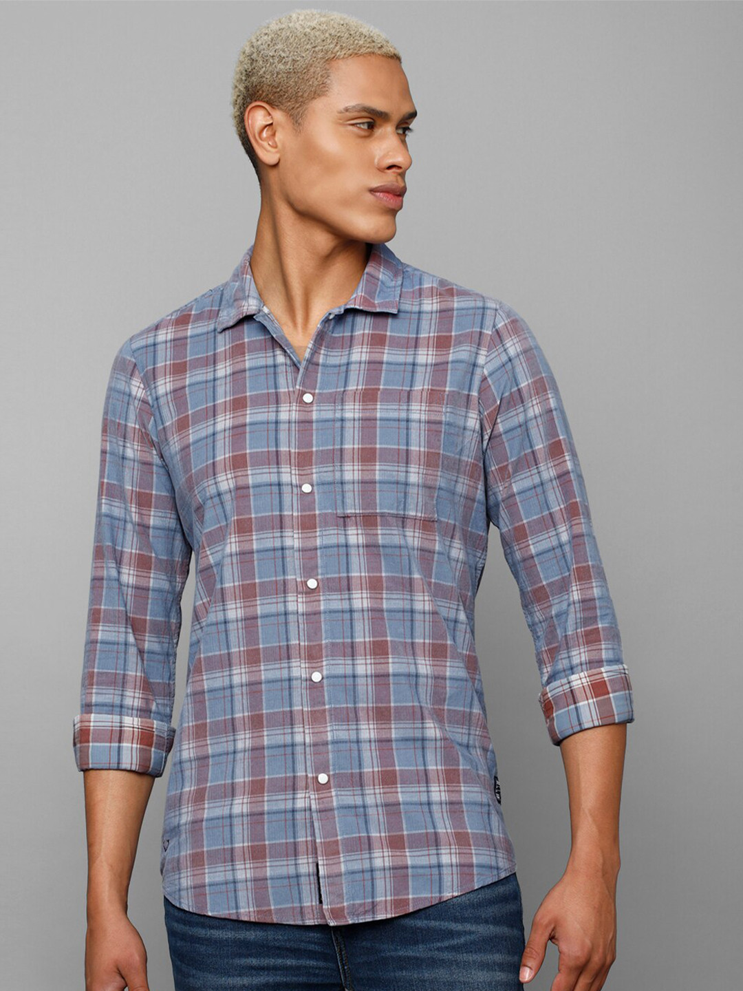 

Allen Solly Sport Men Tartan Checks Casual Cotton Shirt, Blue