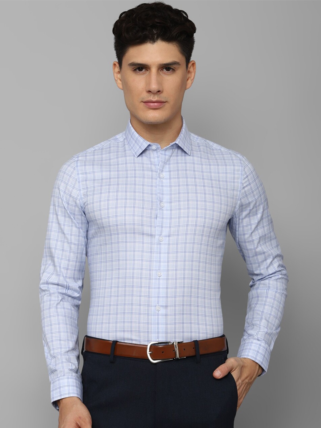 

Louis Philippe Men Checked Formal Pure Cotton Shirt, Blue