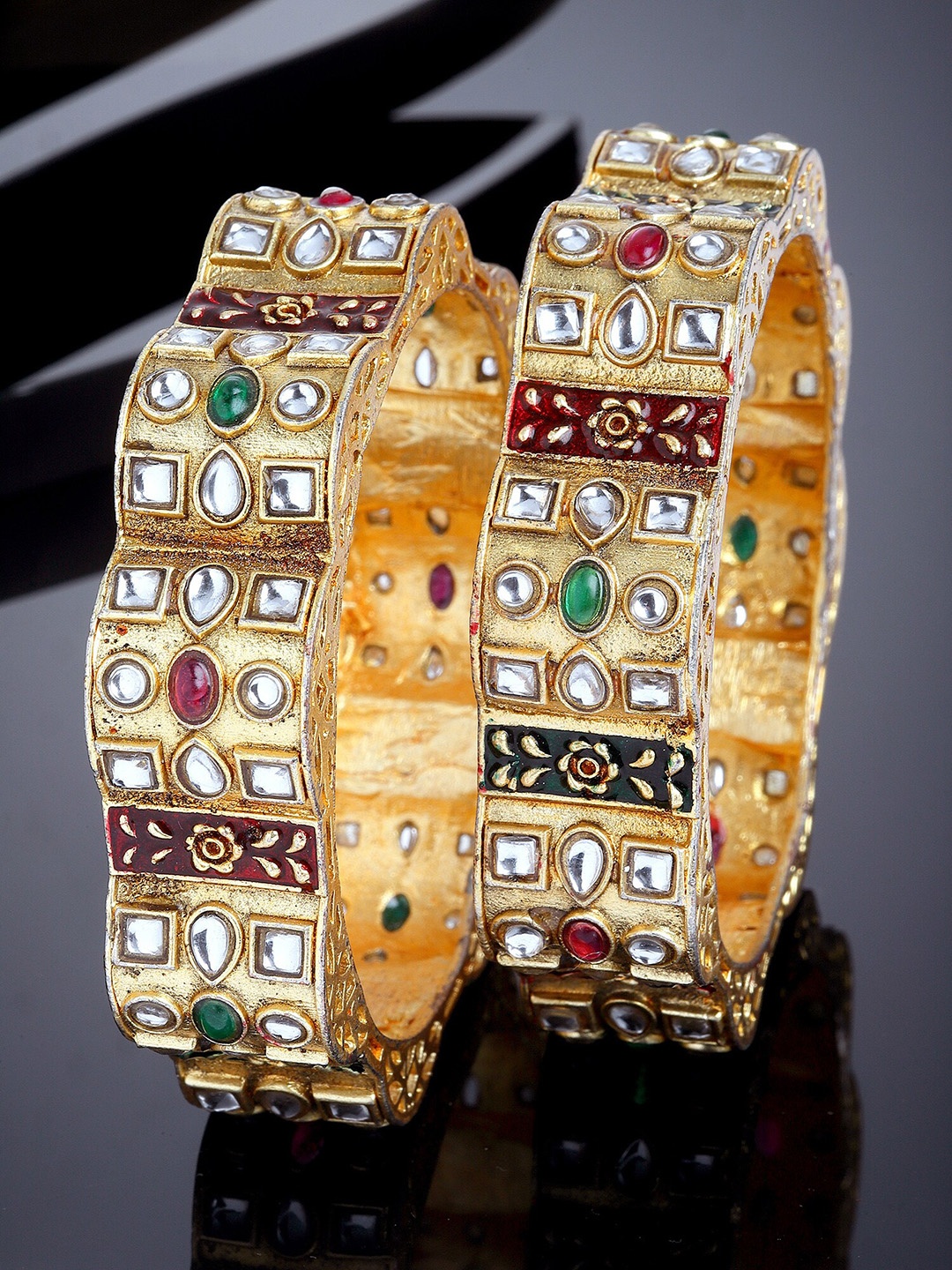 

KARATCART Set Of 2 Gold-Plated Kundan Studded Bangles, White