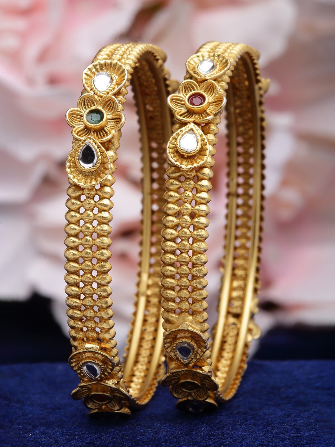 

KARATCART Set Of 2 Gold-Plated Stone Studded Bangles