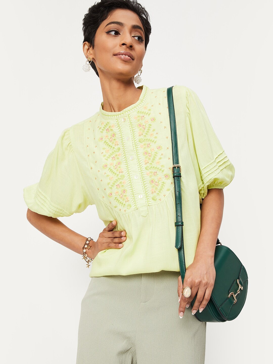 

max Floral Embroidered Top, Yellow