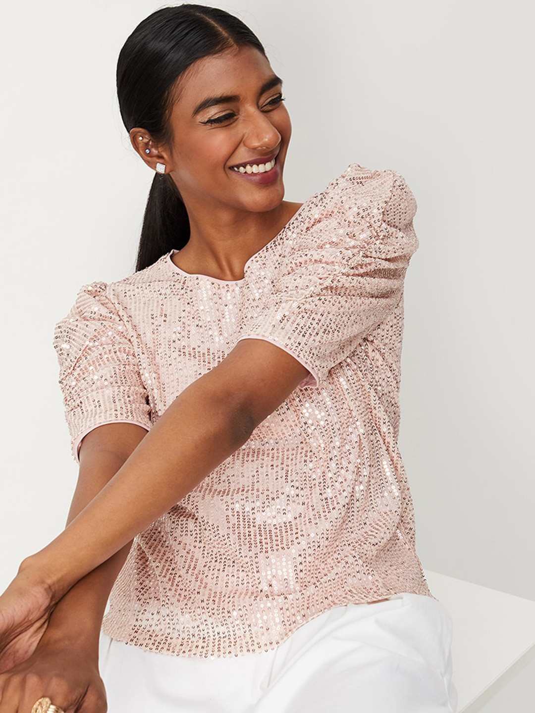 

max Embellished Sequinned Top, Pink