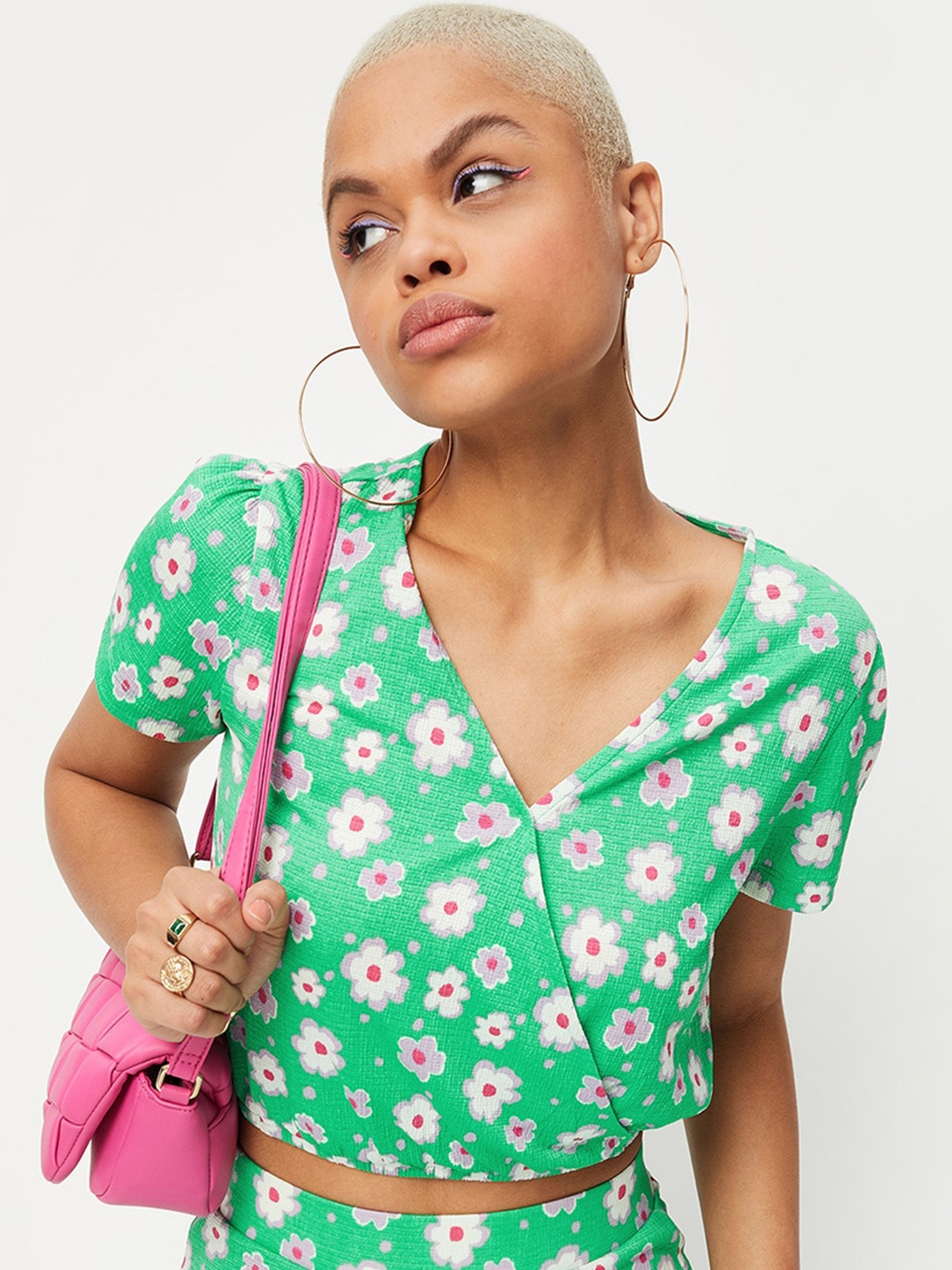 

max Floral Print Wrap Top, Green