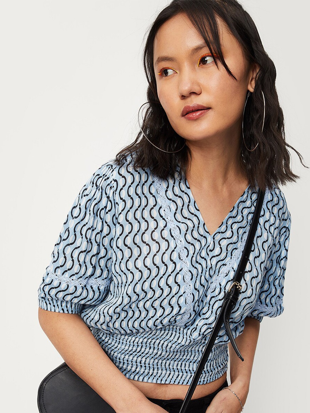 

max Blue Geometric Print Top