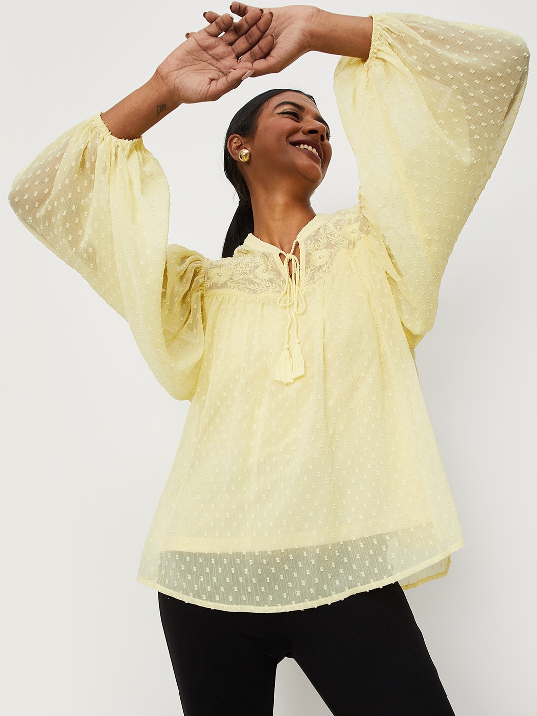 

max Yellow Tie-Up Neck Top