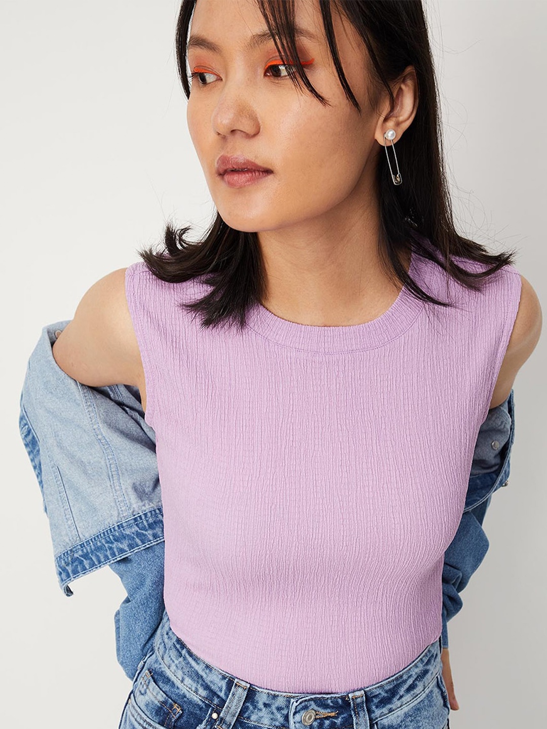 

max Self Design Regular Top, Purple