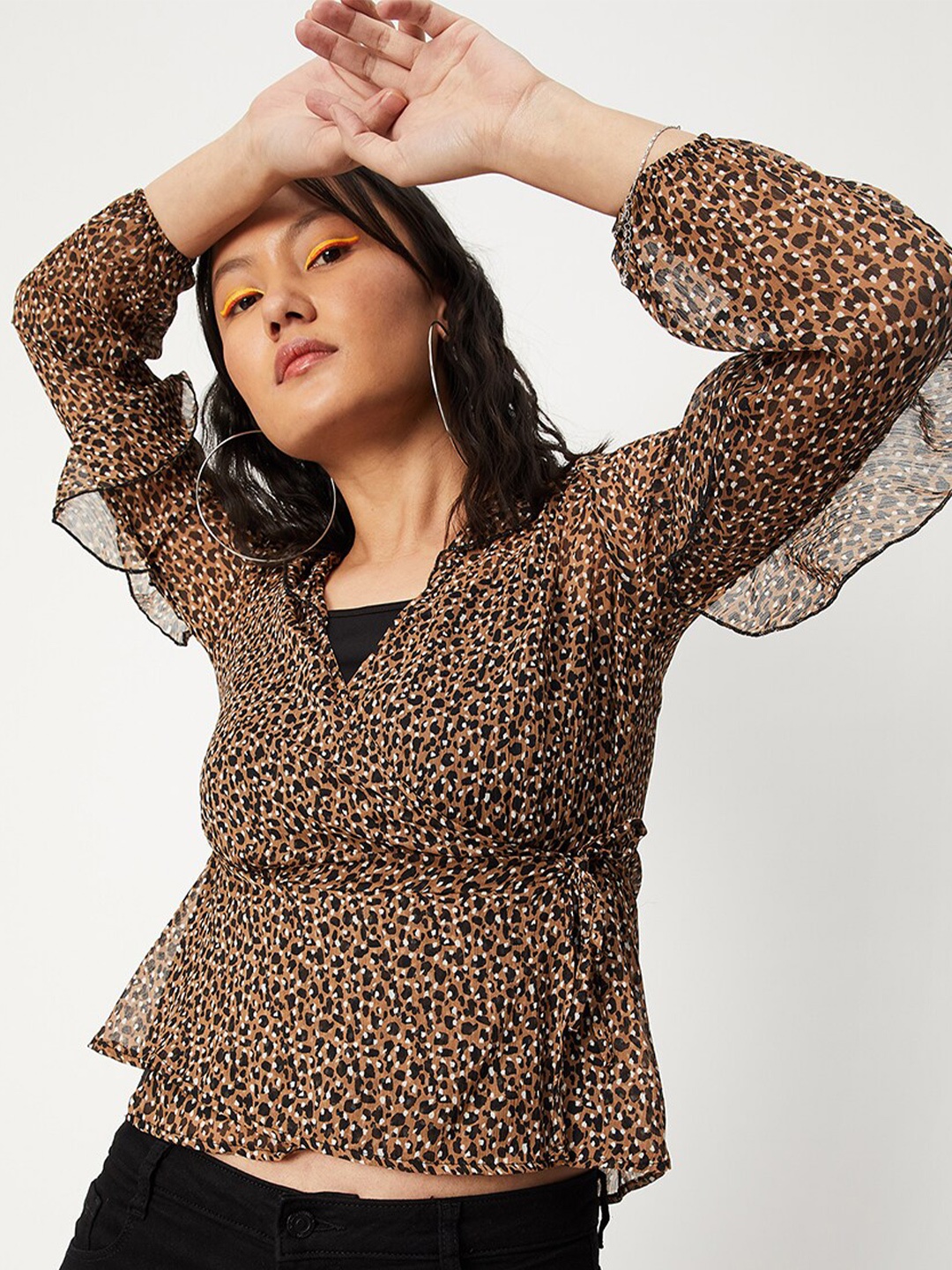

max Women Printed Wrap Top with Camisole, Brown