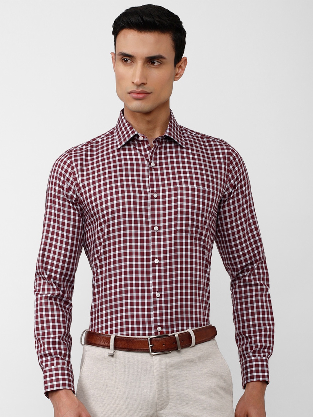 

Van Heusen Men Slim Fit Checked Cotton Formal Shirt, Maroon