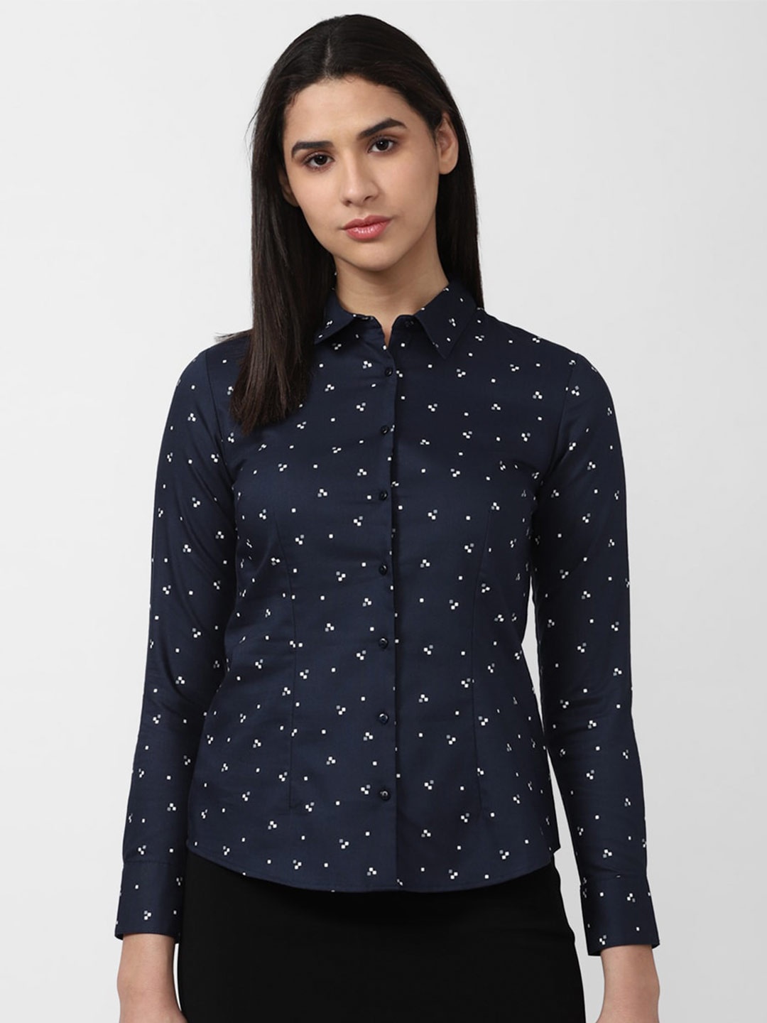 

Van Heusen Woman Printed Pure Cotton Formal Shirt, Navy blue