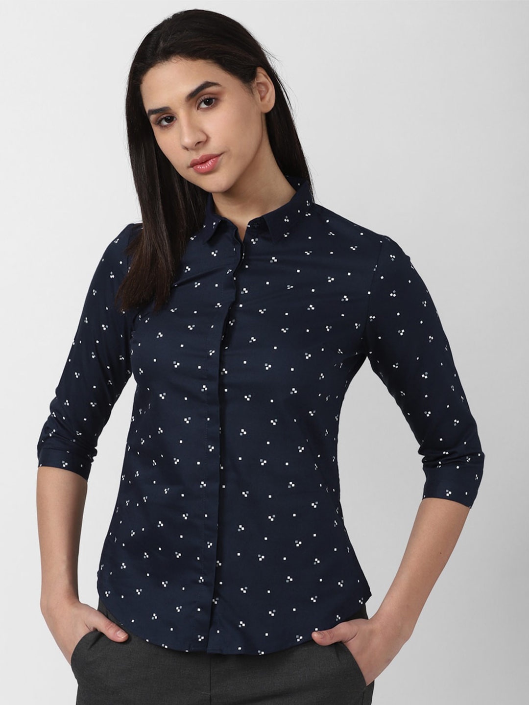 

Van Heusen Woman Printed Pure Cotton Formal Shirt, Navy blue