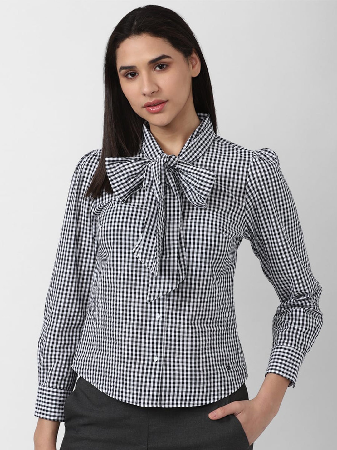 

Van Heusen Woman Gingham Checks Formal Pure Cotton Shirt, Black